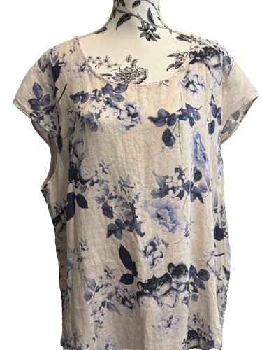 Lungo L'Arno Women Linen Dress 3X Tan Blue Floral Italy Plus Size - Picture 4 of 15