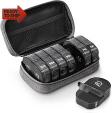 Canvas Bag Travel Pill Organizer 2 Times a Day, Large AM/PM Weekly Pill B