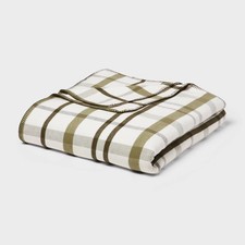 Full/Queen Brushed Cotton Blanket Green Plaid - Threshold