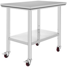 Stainless Steel Work Table 36x24 Inch with 4 Wheels, Casters Heavy Duty