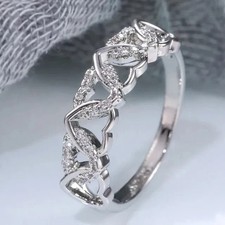 2Ct Round Cut Lab Created Diamond Heart Wedding Band Ring 14K White Gold Plated