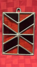 Vintage Stained Glass Panel Sun Catcher Amber Yellow Geometric Window Hanging