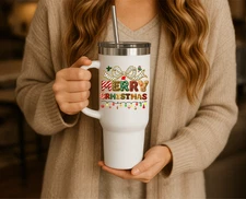 Handmade-40oz Stainless Steel Sublimation Tumbler-Merry Christmas-Lights-Gift