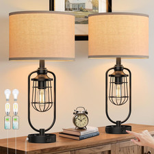 24" Farmhouse Table Lamps for Living Room Set of 2, Black Rustic Lamps for Night