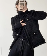 New Black Elegant Fluffy Style Tweed Blazer Jacket - Trendy Vintage Style Outfit