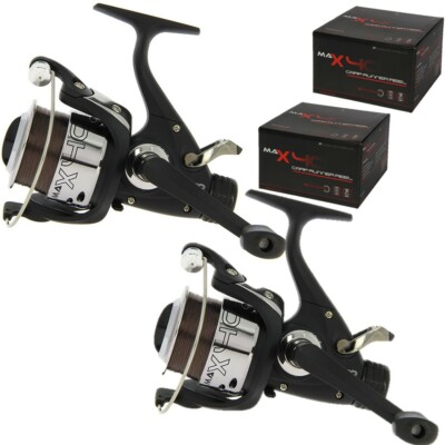 2 x 2BB KARPFENANGELN FREE RUNNER ROLLE + 8 LB LINE MAX 40 WALZEN Neu Schwarz Walzen