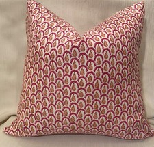 20”sq PETER FASANO Talia Papaya Hand Print Cotton Fabric Custom PILLOW COVER