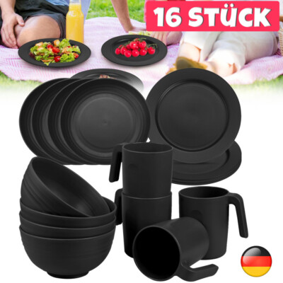 4 Personen 16tlg Camping Picknick Geschirrset Geschirr Melamin Campinggeschirr