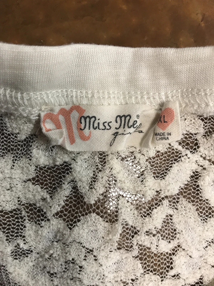Новый без ЯРЛЫКОВ девочки XL Miss Me Майка рубашка украшенный кружева стразы очень большой - Изображение 2 из 2