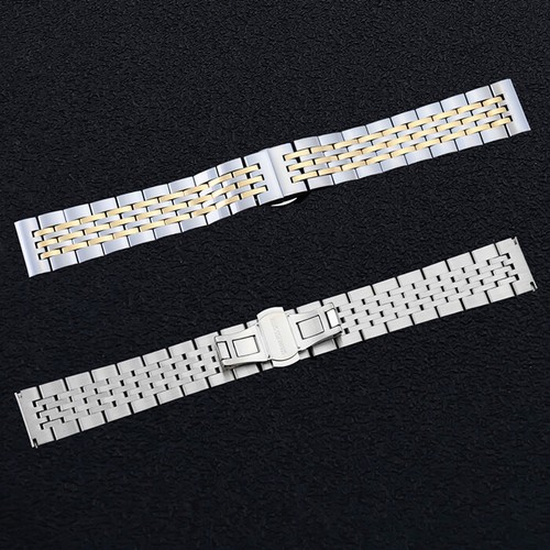 16mm H. Langley Stainless Steel Curved End Metal Silver/Black Watch Bracelet - Picture 7 of 14