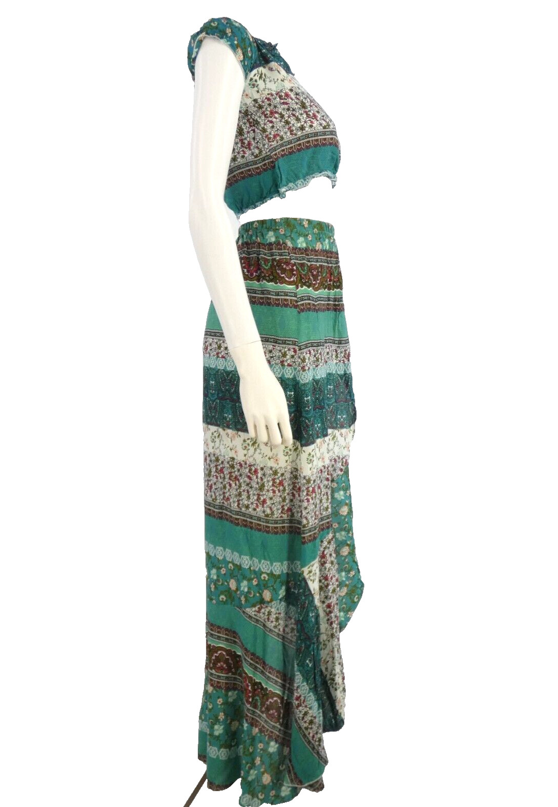 Boho Patchwork Two Piece Set Crop Top Maxi Gypsy … - image 6