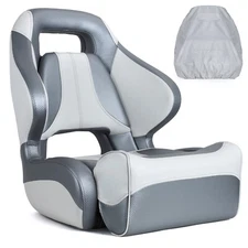 NORTHCAPTAIN Light Grey/Charcoal Sport Flip Up Boat Seat with Boat Seat Cover