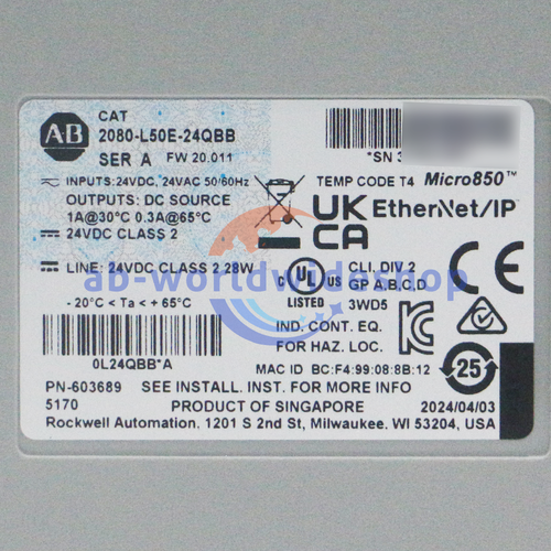New Allen-Bradley 2080-L50E-24QBB Micro850 24 I/O EtherNet/IP Controller - Picture 3 of 5