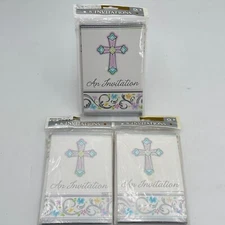 24 Invitation Card & Envelopes Floral Cross Birthday Communion Baptism 4x6in