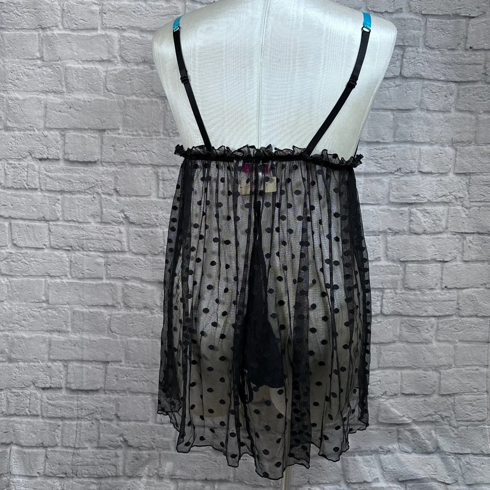 Cacique 2 изделия Babydoll в горошек сетки женщин 14/16 верхний стринги белье комплект новый с Ярлыками - Изображение 2 из 4