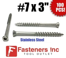 (100 PIECES) INTERCORP X3TSS #7 X 3" STAR TRIM DECK SCREW STAINLESS STEEL