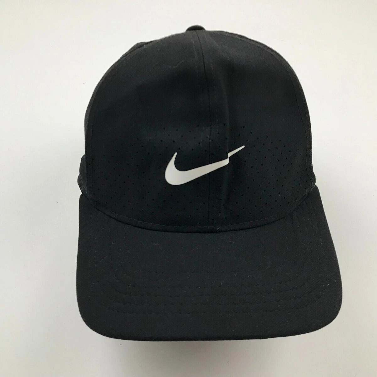 Nike Hat Cap Stretch Fit Black White Ventilated Adult Mens Dry Fit Golfer Golf