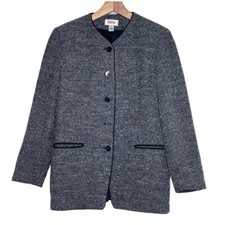 Vintage Talbots 4 black tweed wool/ lambswool collarless 4 button blazer