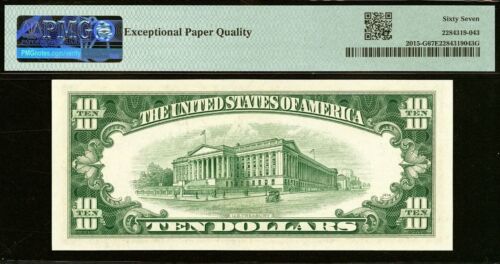 1950E $10 Federal Reserve Note PMG 67EPQ superb gem Chicago Fr 2015-G - Picture 3 of 3
