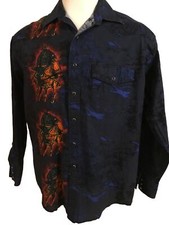 Men's WRANGLER WESTERN Long Sleeve L/S Snap Shirt Cowboy Horse Print Large