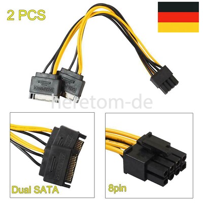 2x Dual SATA 15Pin auf 8Pin PCI-E Express Kabel Grafikkarte Strom Anschluss DE