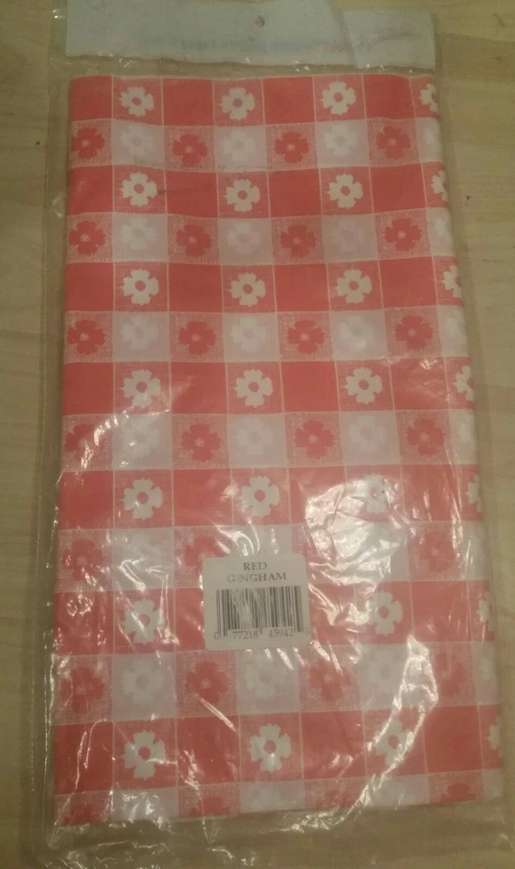 Vintage Heavy Duty Red Gingham Plastic table cover with 4 table cloth clamps - Image 4 of 4