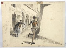 Walter Wallace Seaton (1895 - 1957) Illustration Painting Girl Running from Boy