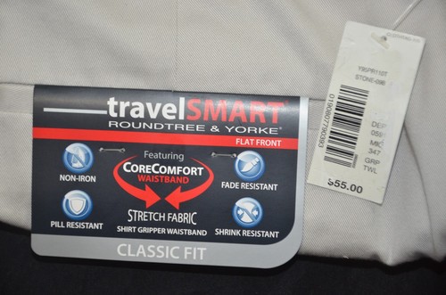 NWT 36X36 Stone Roundtree & Yorke TravelSmart Classic Pleated CoreComfort Pants - Picture 2 of 8