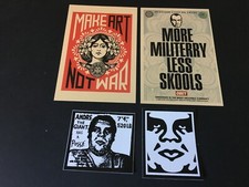 SHEPARD FAIREY postcard and stickers - Peace Girl Militerry Andre the Giant face