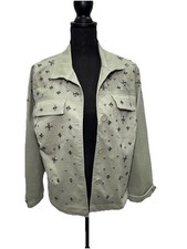 Chico  s Jacket Women's Size 8/10 Medium Olive Green Beaded Embellished  Buttons