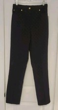 St. John Sport Straight Leg Signature Embroidered Print Black Pants Size 6 EUC