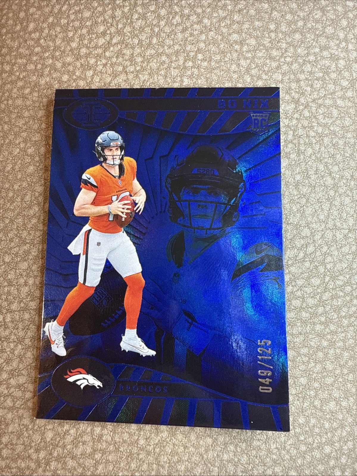 2024 Panini Illusions #22- Bo Nix Trophy Collection Blue parallel /125 Rookie