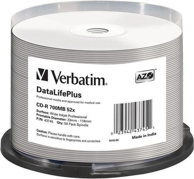 Verbatim CD-R 700 MB, CD-Rohlinge 52fach, 50 Stück, bedruckbar