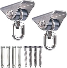 Silent Heavy Duty Swing Hangers - 2 Pack Stainless Steel 360 Swivel Hooks wi...