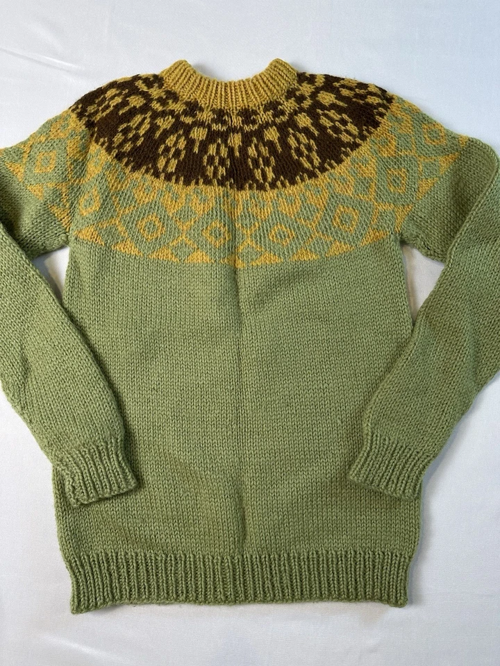 РУЧНОЙ ВЯЗКИ Kids Fair Isle кокетка свитер мха зеленый Nordic шерсти смесь 4T 5T мальчика - Изображение 3 из 4