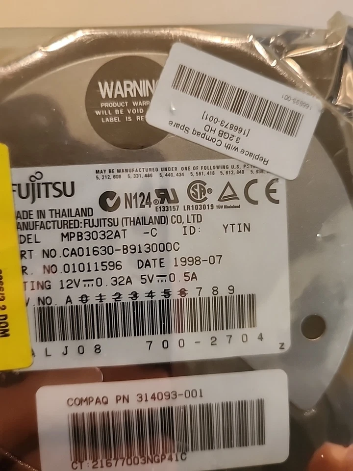 CA01630-B913000C MPB3032AT 314093-001 fujitsu 3.2 GB,INTERNAL,5400 RPM,3.5INCH  - Image 2 of 4