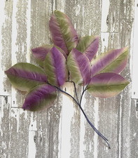 Antique Vintage Millinery 9 Satin Leaves Green Purple Ivory