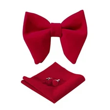  Mens Pretied Bowties Velvet Solid Color Adjustable Oversized Tuxedo Bright Red