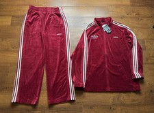 NWT Vintage Y2K Men Adidas Red Velour Sweatsuit Tracksuit Velvelt Mens 2XL -2004