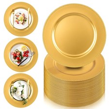 6 PCS 13 Inch Gold Charger Plates Beaded Rim Premium Plastic Wedding Table