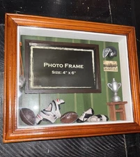 Football Shadow Box Wood Glass Cover Photo Frame Holds 4x6 Photo 3 Dimensional 