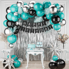 Teal Birthday Party Decorations Balloons Banner Fringe Curtain Decoration Kit
