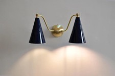 Mid Century Modern Brass Double Shade- Handcrafted Bedside Lamp Vanity Light