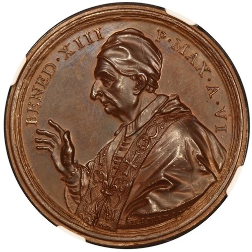 1729 VI Vatican Pope Benedict XIII John Nepomuck Papal Bronze Medal NGC MS 64 BN