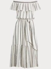 100% Cotton Ralph Lauren Women's size 12 Maxi Striped Off Shoulder Belted Dress