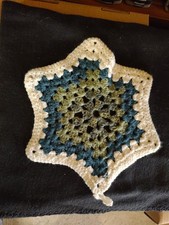 Handmade Crochet Centerpiece 11"across Green Doily In A Star Pattern