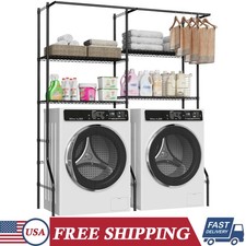 4 Tiers Over Washer Dryer Storage Shelf Two Row Adjustable Clothes Drying Rack