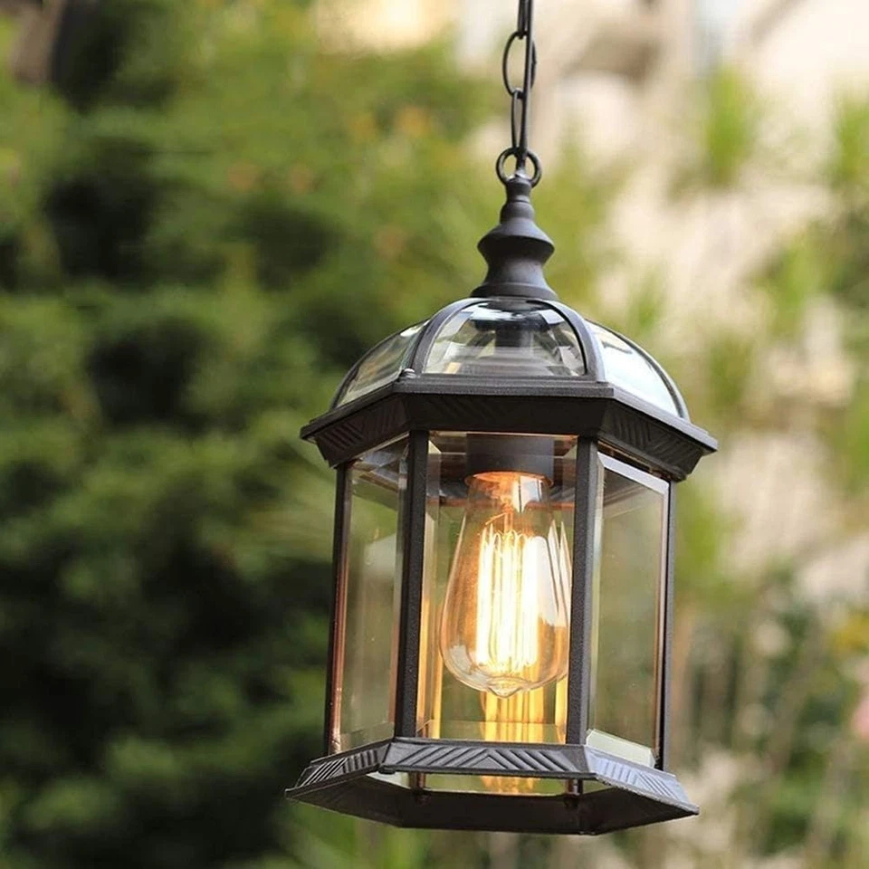 Retro Black Outdoor Hanging Lantern – IP23 E27 Pendant, Adjustable - Image 2 of 4