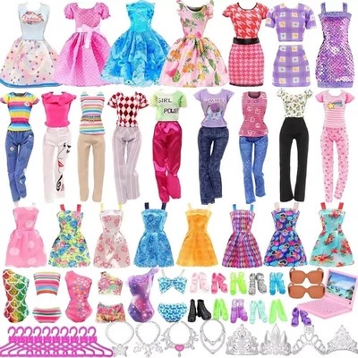 ALL-IN-ONE_EMPORIUM 53 PCS Barbie Clothes Doll Fashion Wear Clothing Outfits Dress up Gown Shoes Lot
