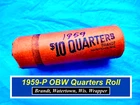 GEM OBW 1959-P Silver Quarters Roll ➫ "BRANDT, WATERTOWN, WIS" Wrapped  ➫ R259